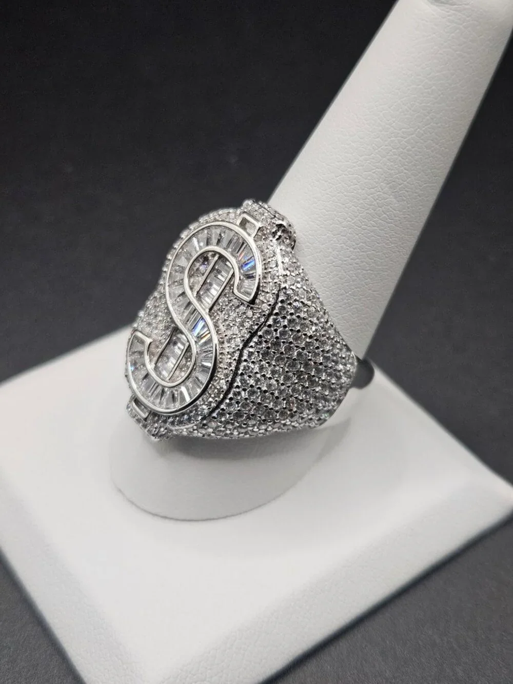 925 Sterling Silver Moissanite Dollar Sign Ring 5ctw Size 10